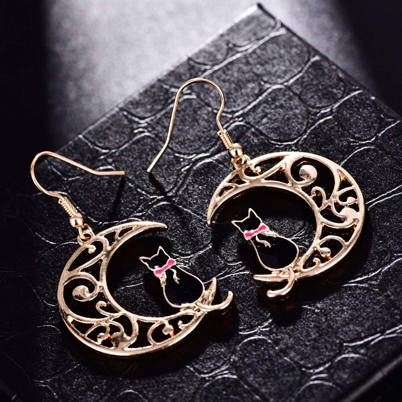 QIAN0813 Cute Anime Cartoon Sailor Moon Animal Cat Moon Earrings Gift For Girls Women Jewelry (Black) - Image 4